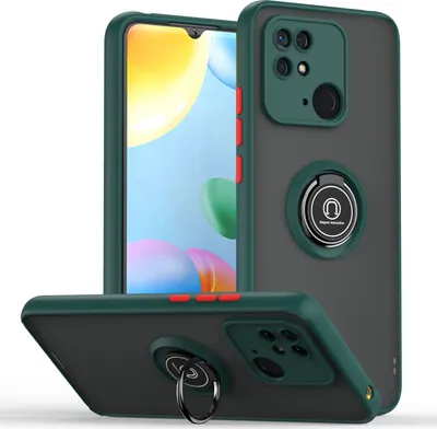Produktbild von Redmi 10C Hülle, Ring Halter Ständer Matte Transluzent TPU Rahmen Stoßfest Schutzhülle für Xiaomi Redmi 10C dunkelgrün