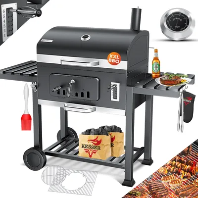 Produktbild von KESSER® Grill Grillwagen XXL Holzkohlegrill mit Deckel, Rädern, Edelstahl-Griff, Grillrost und Thermometer Holzkohle kohlegrill Wagen groß Kohle BBQ Barbeque Camping, Terrasse, Garten