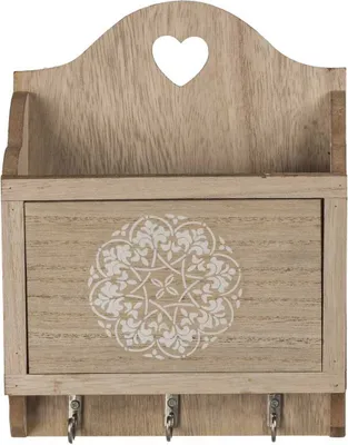 Produktbild von Out of the blue Holz Schlüsselbrett Mandala mit Fach für Post, Zeitschriften, Dokumente etc, praktische Wandhaken mit Aufbewahrungsfach und stylische Wanddeko, (H x B x T): 24 x 18 x 6 cm