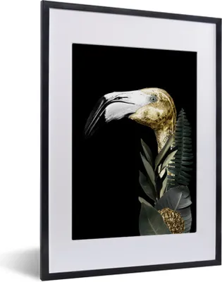 Produktbild von MuchoWow® MuchoWow® Gerahmtes Poster Flamingo - Gold - Schwarz 30x40 cm - Poster mit zchwarzem Bilderrahmen - Wandposter Schlafzimmer