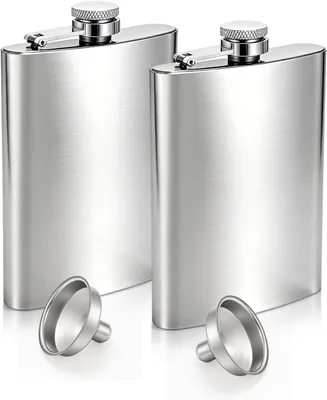 Produktbild von Trinkflasche – Set aus 2 – 236 ml Flasche mit Trichter – Tragbare, auslaufsichere Trinkflaschen für Männer und Frauen (Silber)
