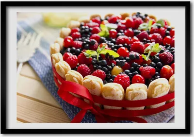 Produktbild von Bild - Bilder - Bilderrahmen - 70 cm x 50 cm - MDF-Rahmen, Wandkunst Waldfruchtkuchen