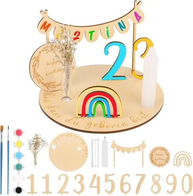 Immagine prodotto di Decorazioni di compleanno in legno con portacandele e arcobaleno