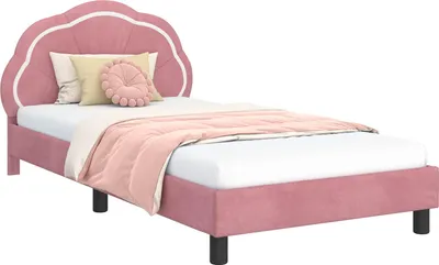 Image de vidaXL Sommier de lit d'enfant avec tête de lit rose 90 x 190 cm velours