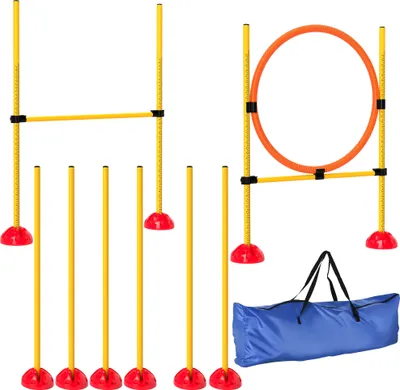Immagine prodotto di PawHut Set Agility Cani 3 pezzi riempibili per l'addestramento dei cani Set di ostacoli con pali per slalom, ostacoli regolabili in altezza, anello per il salto e la coordinazione per l'addestramento ai giochi