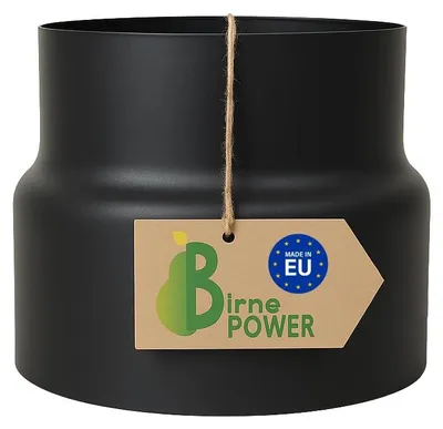 Produktbild von BirnePower Rohrreduzierung 180 auf 160mm, Ofenrohr Adapter, Senotherm 2mm, Schwarz, Kaminrohr, Reduzierstück, Abgasrohr, Schornstein Kamin