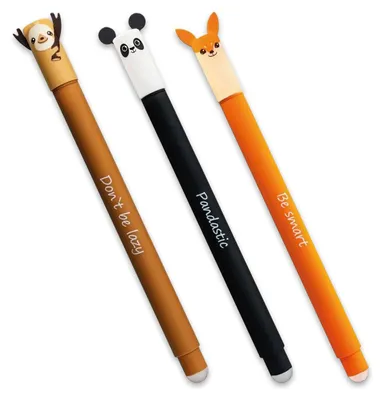 Produktbild von EBERHARD FABER 599019 - Tintenroller radierbar, 3 Animal Erase it Stifte, Panda, Fuchs, Faultier, Gelschreiber blau 0,7 mm
