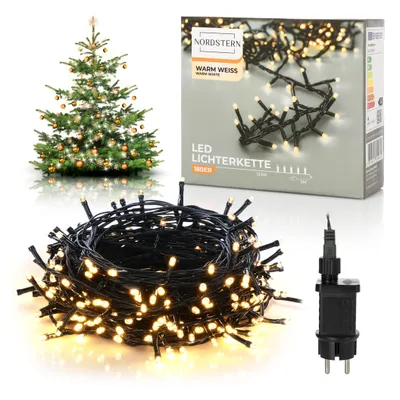 Produktbild von Nordstern LED Lichterkette Warmweiß 180 LEDs - Weihnachts Beleuchtung für Innen & Außen mit Stecker 13,5 m - Deko Weihnachtsbaumbeleuchtung Wetterfest