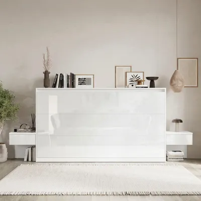 Produktbild von SMARTBett Set 100-Schrankbett H CLASSIC mit 2 Nachtkonsolen Weiss Hochglanz