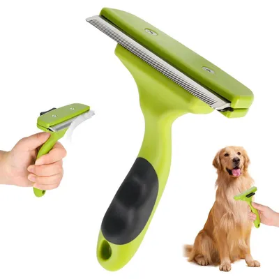 Produktbild von Hundebürste mit Selbstreinigungsknopf für Hunde & Katzen | Entfernt Unterwolle | Edelstahl-Zinken | Ergonomischer Griff
