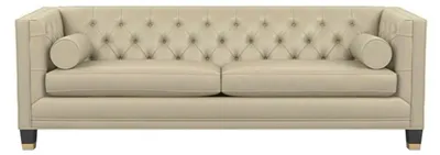 Obrázek produktu pro Beige Leder Sofa Samt Möbel Dreisitzer Chesterfield Modern Design Couchen