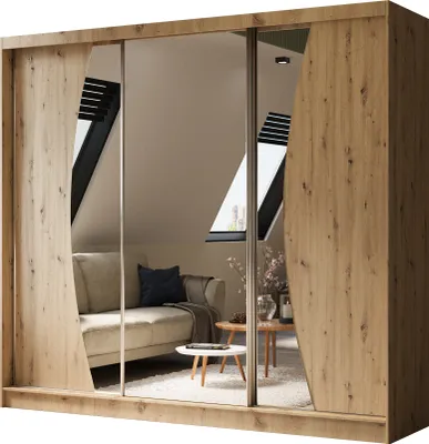 Image de Armoire Vex de 240 cm avec miroir, 3 portes coulissantes Armoire à portes coulissantes (couleur : artisan)