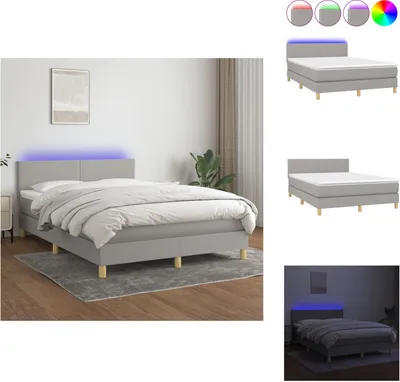 Produktbild von vidaXL Boxspringbett mit Matratze & LED Hellgrau 140x190 cm Stoff -  Betten & Bettgestelle