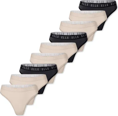 Produktbild von ELLE Damen Tanga Logo 9-Pack black,beige,beige - Größe XL