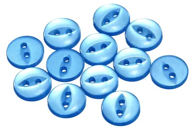 Produktbild von Set mit 12 saphirblauen Harzknöpfen, 10 mm Durchmesser, mit 2 Löchern