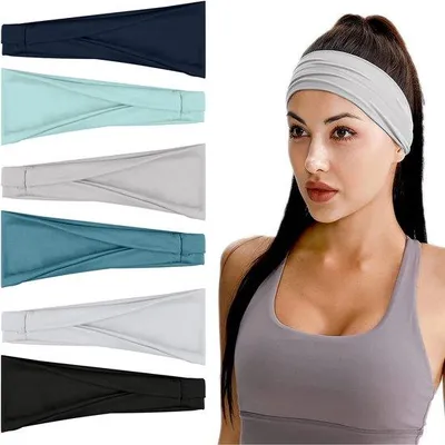 Image de Ensemble de bandeaux élastiques et absorbants pour le sport et le yoga, marque Ibenzoa® – 6 couleurs, mélange polyester-coton, dimensions : 22 x 9,5 x 3,5 cm