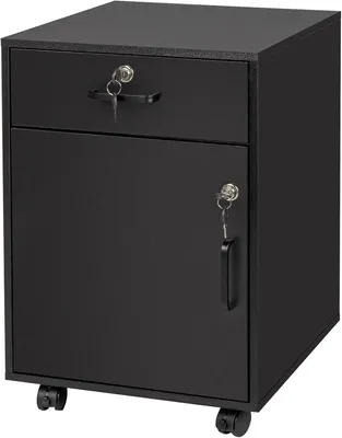 Productafbeelding van Rolcontainer met lade - Deurvak en afsluitbare actiecast op wielen - Zwart - 57x40x40 cm