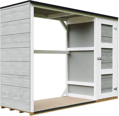 Produktbild von Brennholzlagerschuppen - 75 x 217 x H159 cm - Werkzeug- und Holzschuppen 1,09 m² + 0.53 m² - TIMBELA M981 - TUNDRA GREY