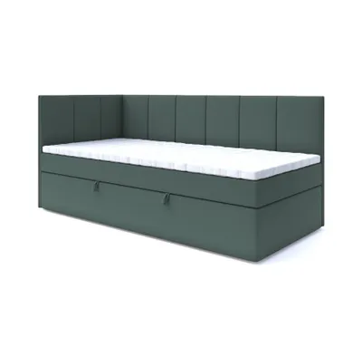 Produktbild von Boxspringbett POLA 100x200 cm, T25 Topper, Kinderbett, Jugendbett, Einzelbetten, Bett, Stauraum Polsterbett, Matratze H3, LINKS (Grün - Itaka 10)