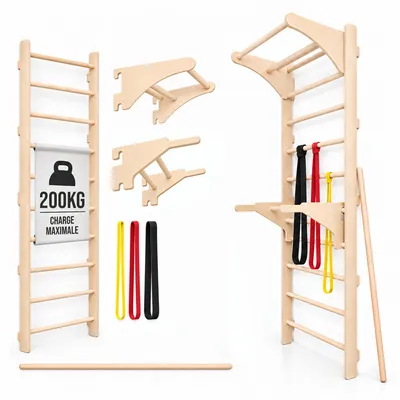 Image de MAMOI Espalier mural avec barre de traction, Dip, bandes de résistance et bâton; home gym et entraînement complet