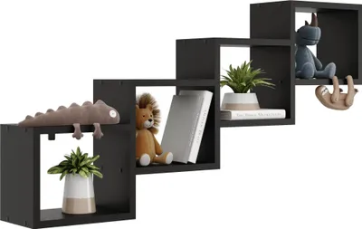 Produktbild von Modernes Wandregal Schwarz – Offenes Bücherregal Hängeregal für Dachschrägen Skandinavisches Design 109 cm breit