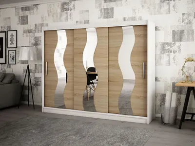 Produktbild von MINIO Kleiderschränk 250 cm SEWILLA Weiß matt / Sonoma Eiche