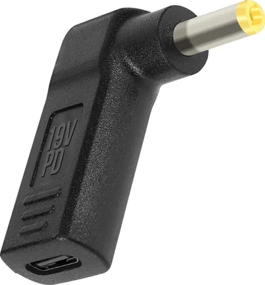Produktbild von USB-C auf DC 5.5 x 2.5mm Ladeadapter, abgewinkelt – Schwarz
