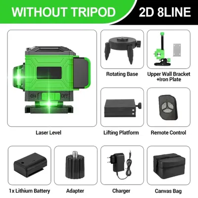 Immagine prodotto di Livella laser a croce - 8 linee - Laser verde - Autolivellante - 360° orizzontale e verticale - Batteria inclusa