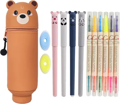 Produktbild von Federmäppchen Set 13-teilig, weiches Silikon, braun, für Schule