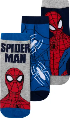 Produktbild von Marvel Spider-Man Socken für Jungen - Kinder Sneaker Kindersocken Söckchen Blau/Grau (3er Pack), Größe:31-34