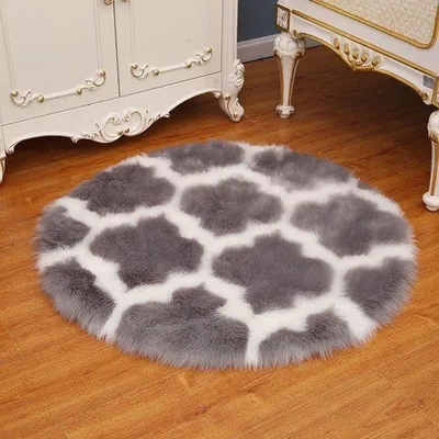Image de Tapis en peluche pour le salon, tapis de yoga, 60 cm, diamètre 60 cm, gris.