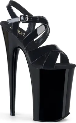 Produktbild von INFINITY-997 Pleaser Damen Plateau High Heels Sandaletten Kreuz Riemen schwarz Lack