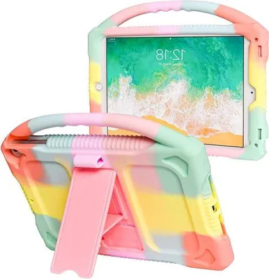 Immagine prodotto di Custodia in silicone per bambini per iPad 6a/5a generazione da 9,7 pollici con maniglia standard - Colori dell'arcobaleno - iPad 9,7 pollici 2018/2017 Air 2