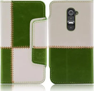 Produktbild von LG G2 (D802) numia Bookstyle Nahtmuster Grè1/4n-Weiss