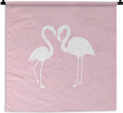 Produktbild von MuchoWow® Wandteppich Wandbehang Flamingo - Vogel - Weiß - Zeichnung 150x150 cm Tapisserie Dekoration Wandtuch - Wohnaccessoires - Modernes