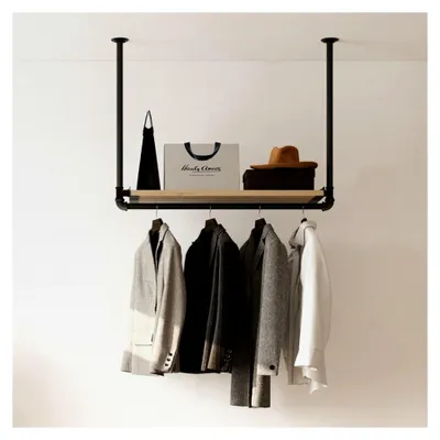 Produktbild von Kleiderstange Garderobe MIK II im Industrie Design für die Decke aus Kiefernholz | Breite 70 cm x Höhe 60 cm | Deckengarderobe | Garderobenstange | Ankleidezimmer | Schlafzimmer | Flur