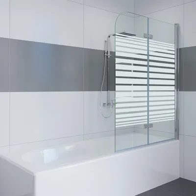 Produktbild von IMPTS 120x140cm Duschwand für Badewanne 2 TLG. Duschtrennwand mit Milchglas Streifen Badewannenaufsatz 6mm ESG glas teilsatiniert Badwannenfaltwand