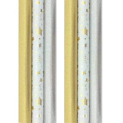 Produktbild von Golden Stars Geschenkpapier – Weihnachtspapier für Weihnachten – 3 Meter x 70 cm – 6 Rollen