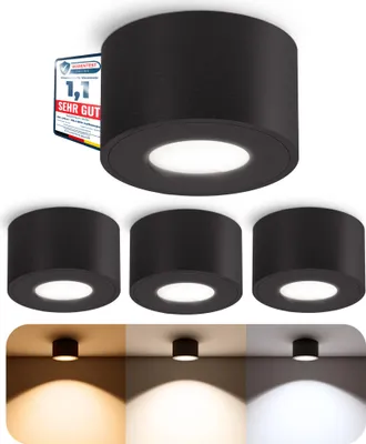 Produktbild von SSC-LUXon 4er Set CELI-1 Aufbauleuchte IP44 Bad Außen inkl. LED Leuchtmittel 230V - 4x Aufputz LED Spot schwarz 4W Lichtfarbe warm / neutral / kalt