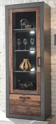 Produktbild von Vitrine "Ward" in Used Wood mit grau Vitrinenschrank 65 x 201 cm