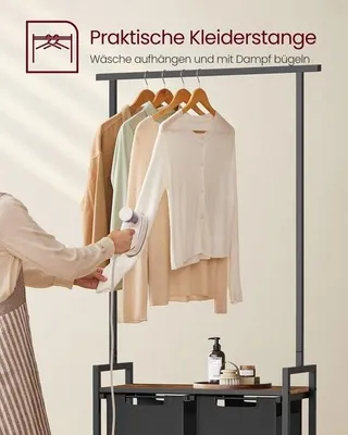 Zdjęcie produktu dla Kosz na pranie 2 x 46 litrów z drążkiem na ubrania i półką 73 x 33 x 177 cm