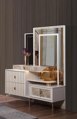 Zdjęcie produktu dla Toaletka Do Sypialni Biała Designerska Drewniana JVmoebel