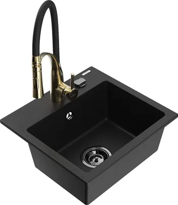 Immagine prodotto di Mexen Milo lavello in granito a 1 vasca con rubinetto da cucina Aster, nero - 6505-77-73450-57-B