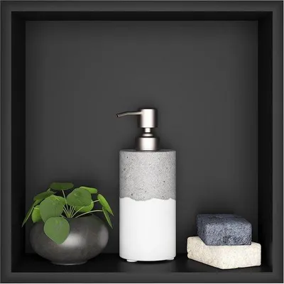 Image de Douche murale de salle de bains en acier inoxydable, support mural simple avec tablette, douche 30 x 30 x 10 cm, noir