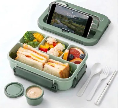 Produktbild von KANDONEX Brotdose mit Fächern 1300ml – Große Lunchbox Erwachsene & Kinder mit 4 Unterteilungen, Bento Box Mikrowellengeeignet, Jausenbox Vesperbox