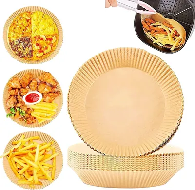 Produktbild von 30 Stück Air Fryer Einweg-Backpapier, rundes Backpapier, Air Fryer Pergamentpapier, wasserfest und ölbeständig für Bratpfanne, Ofen, Grill, Kochen, Dampfgaren, Fritteuse und Heißluftfritteuse