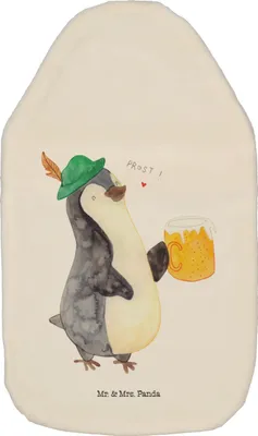 Produktbild von Mr. & Mrs. Panda Wärmflasche Pinguin Bier - Weiß - Geschenk, , Wärmekissen, Pinguine, Wärmflaschen, wärmebeutel, mit Bezug, Bettflasche, Feierabend