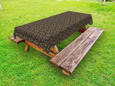 Produktbild von ABAKUHAUS keltisch Tischdecke Outdoor, Ethnische Mit Blumenmuster Heraldisches Symbolisches Historisches Gebundenes Bild, Lila Grün, 145x210cm