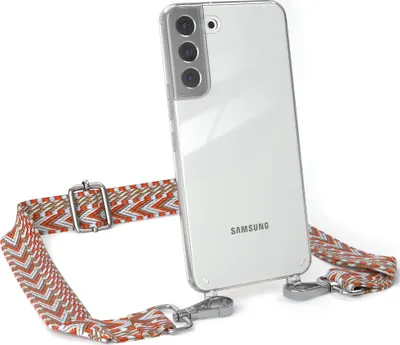 Produktbild von EAZY CASE Handykette - Verstellbarer Trageriemen kompatibel mit Samsung Galaxy S22 Plus 5G, Handykordel mit transparenter Silikon-Hülle, Band in Orange
