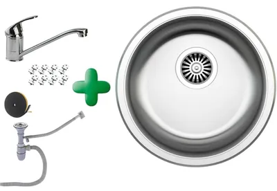 Produktbild von [Edelstahlspüle verschiedene Größen +Armatur Smart ] Hochwertig beidseitig Montierbar Küchenspüle Einbauedelstahlspüle Edelstahl Spülbecken inkl. Siphon-Set, Maße:Ø42 cm